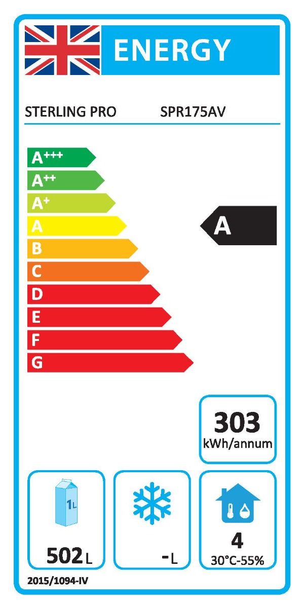 Sterling Pro Cobus Single Door Gastronorm Refrigerator - 700 Ltr A-Energy Rated | SPR175AV Refrigeration Uprights - Single Door Sterling Pro