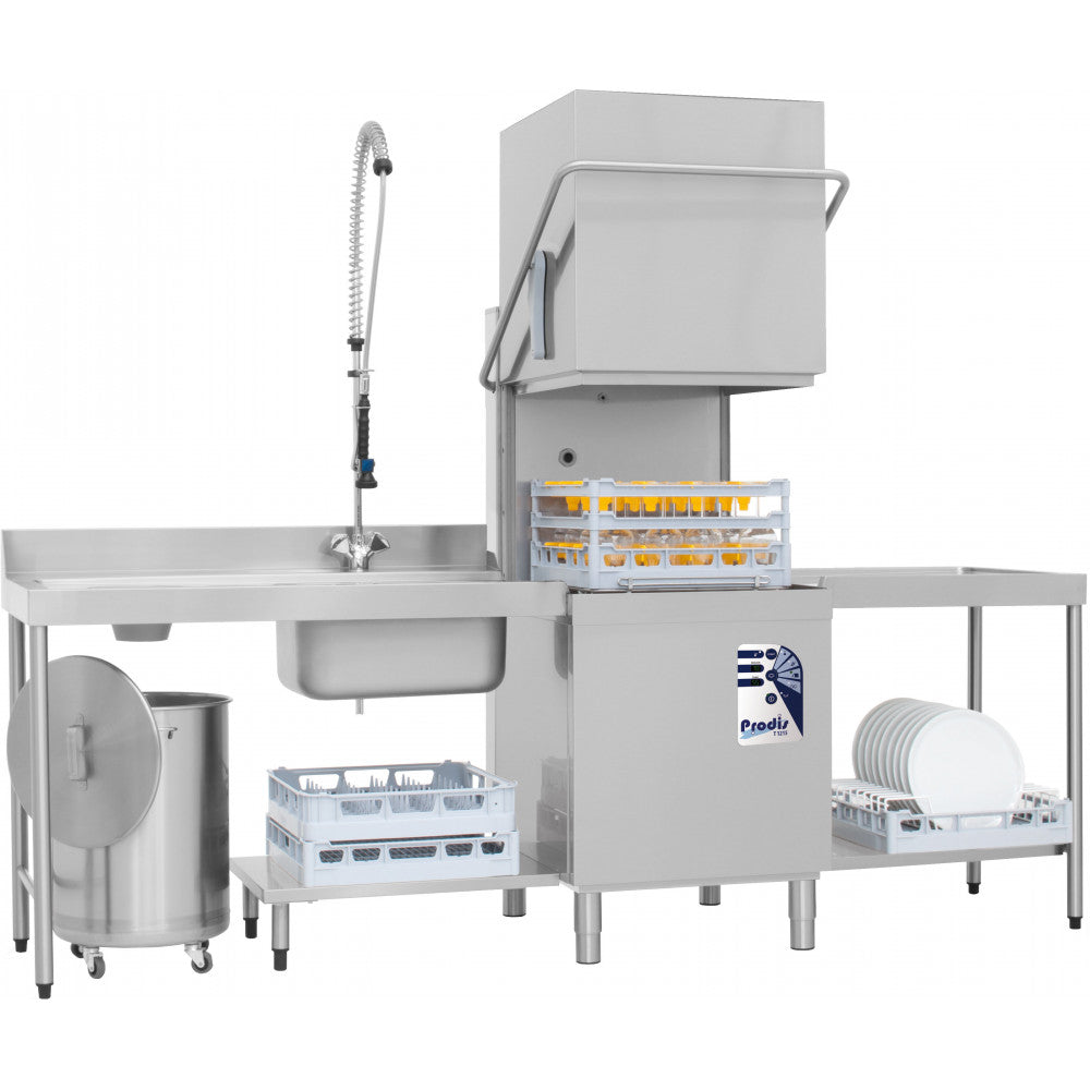 Prodis T1215BT Hood Passthrough Dishwasher | Commercial Gravity Drain with Air Break Tank Pass Through Hood Dishwashers Prodis