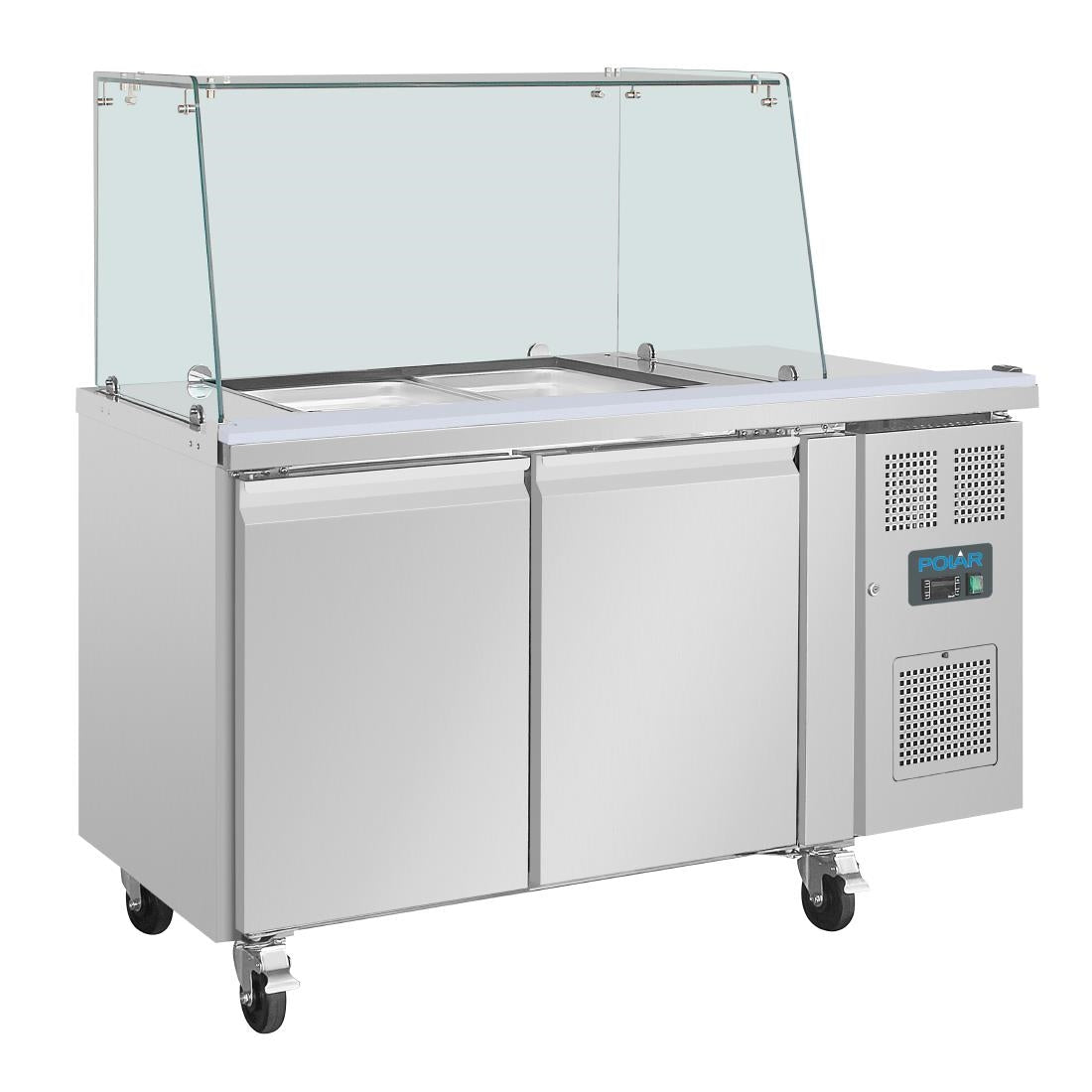 Polar U-Series GN Saladette Counter with Square Sneeze Guard 2 Door - UA017 Polar