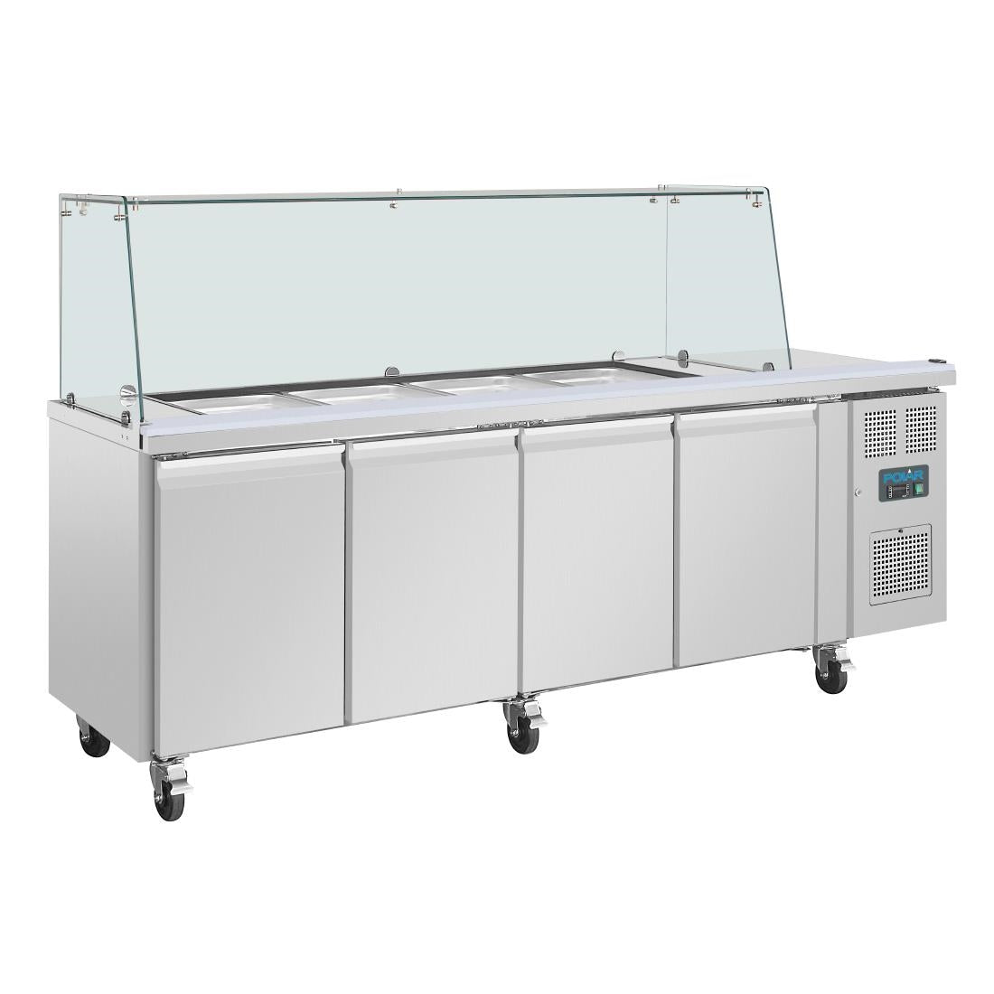 Polar U-Series GN Saladette Counter with Square Sneeze Guard 4 Door - UA019 Polar