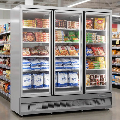 Prodis Heavy Duty Low Energy Triple Door Display Freezer | XPD1850-N-G-LE Upright Glass Door Freezers Prodis