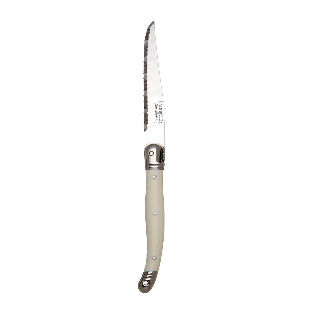 Laguiole Serrated Steak Knives White Handle (Pack of 6) - VV957 Laguiole