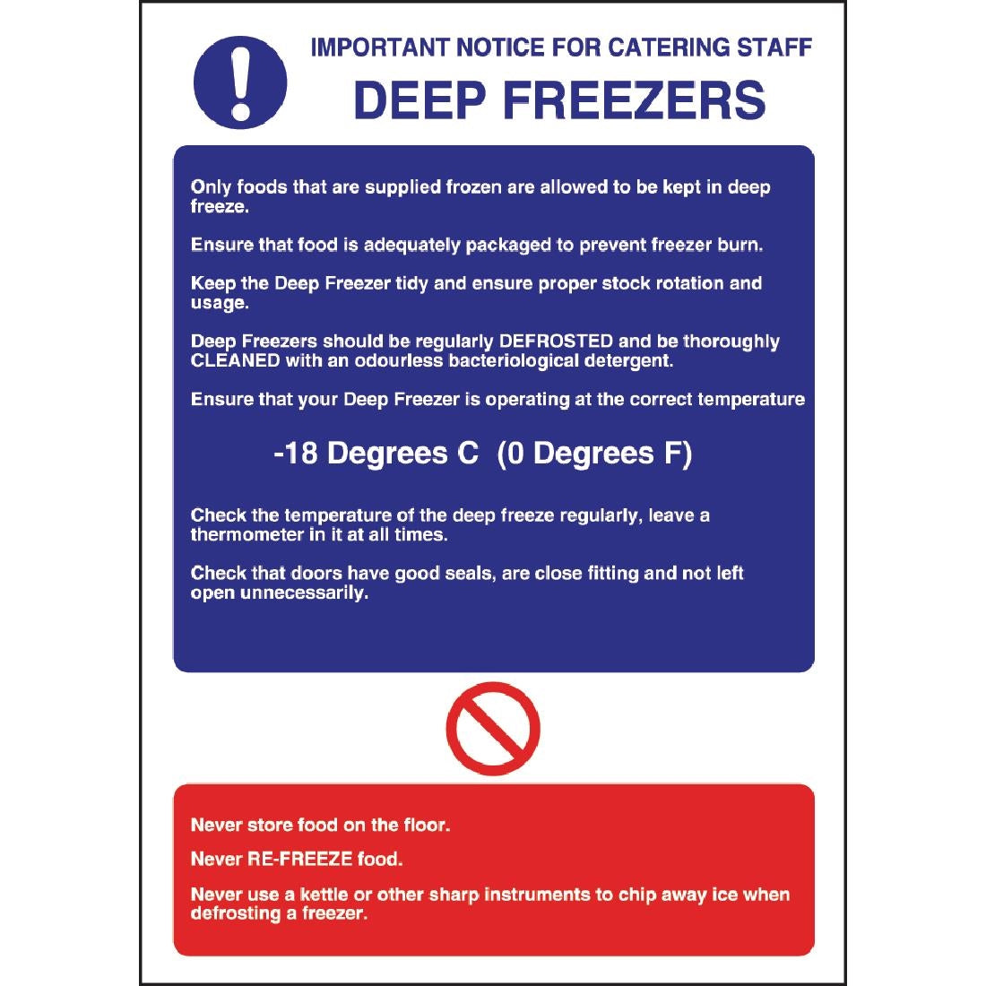 Vogue Deep Freezer Guidelines Sign - W195 Vogue