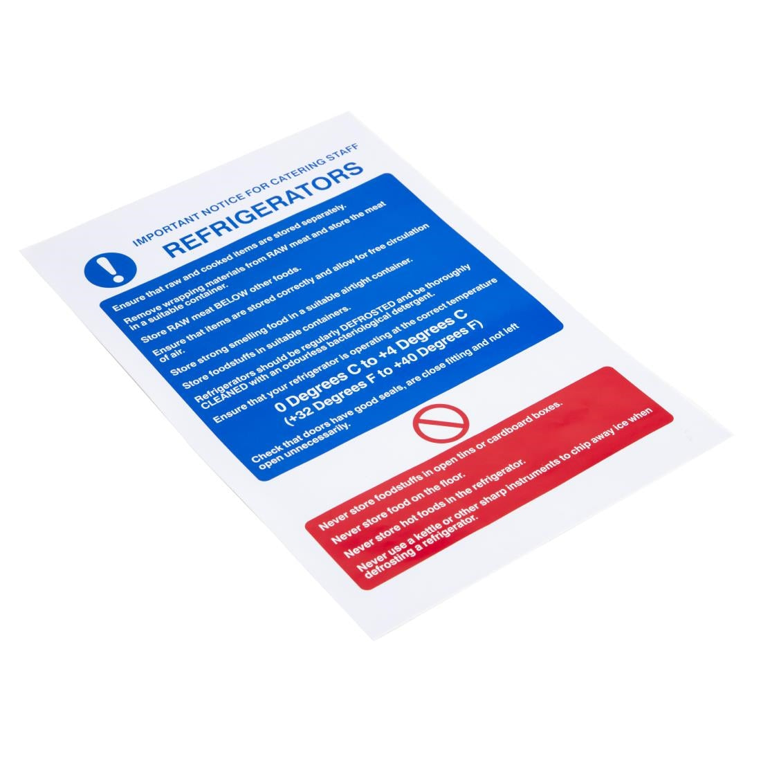 Vogue Refrigerator Guidelines Sign - W196 Vogue