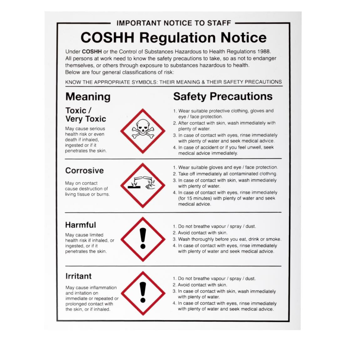 Vogue COSHH Regulations Sign - W396 Vogue