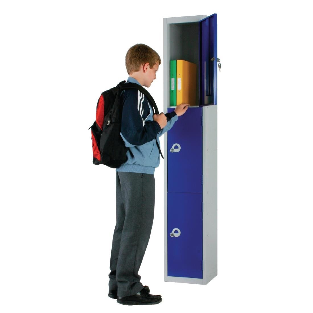 Elite Three Door Coin Return Locker with Sloping Top Blue - W946-CNS Steel Lockers 300mm Deep Elite Lockers