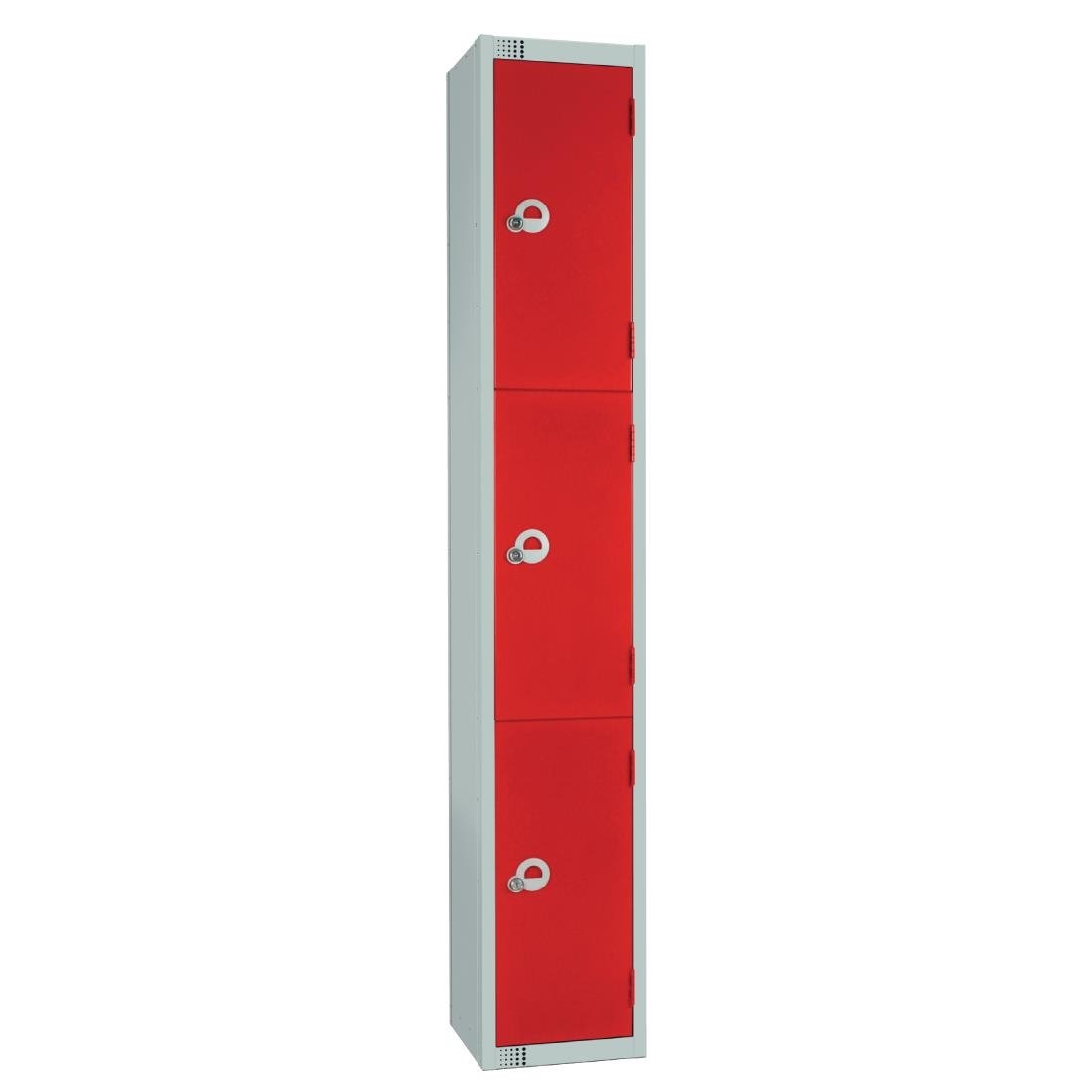 Elite Three Door Padlock Locker with Sloping Top Red - W951-PS Steel Lockers 300mm Deep Elite Lockers