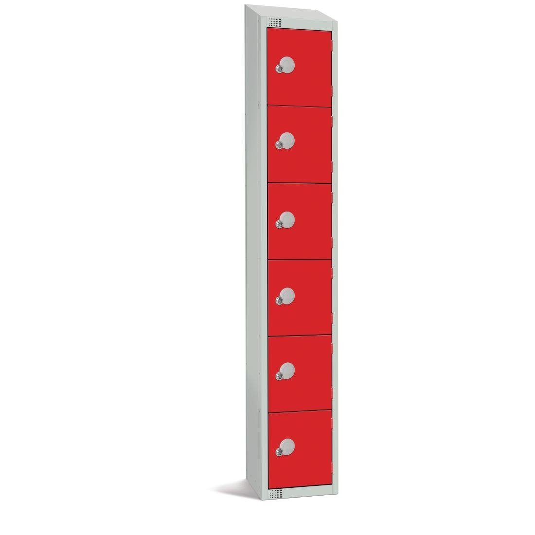 Elite Six Door Camlock Locker with Sloping Top Red - W953-CS Steel Lockers 300mm Deep Elite Lockers