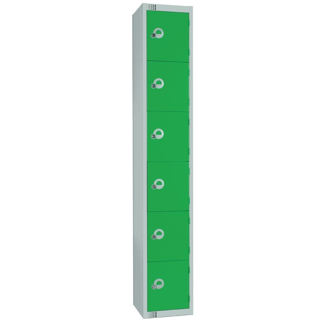 Elite Six Door Coin Return Locker with Sloping Top Green - W958-CNS Steel Lockers 300mm Deep Elite Lockers