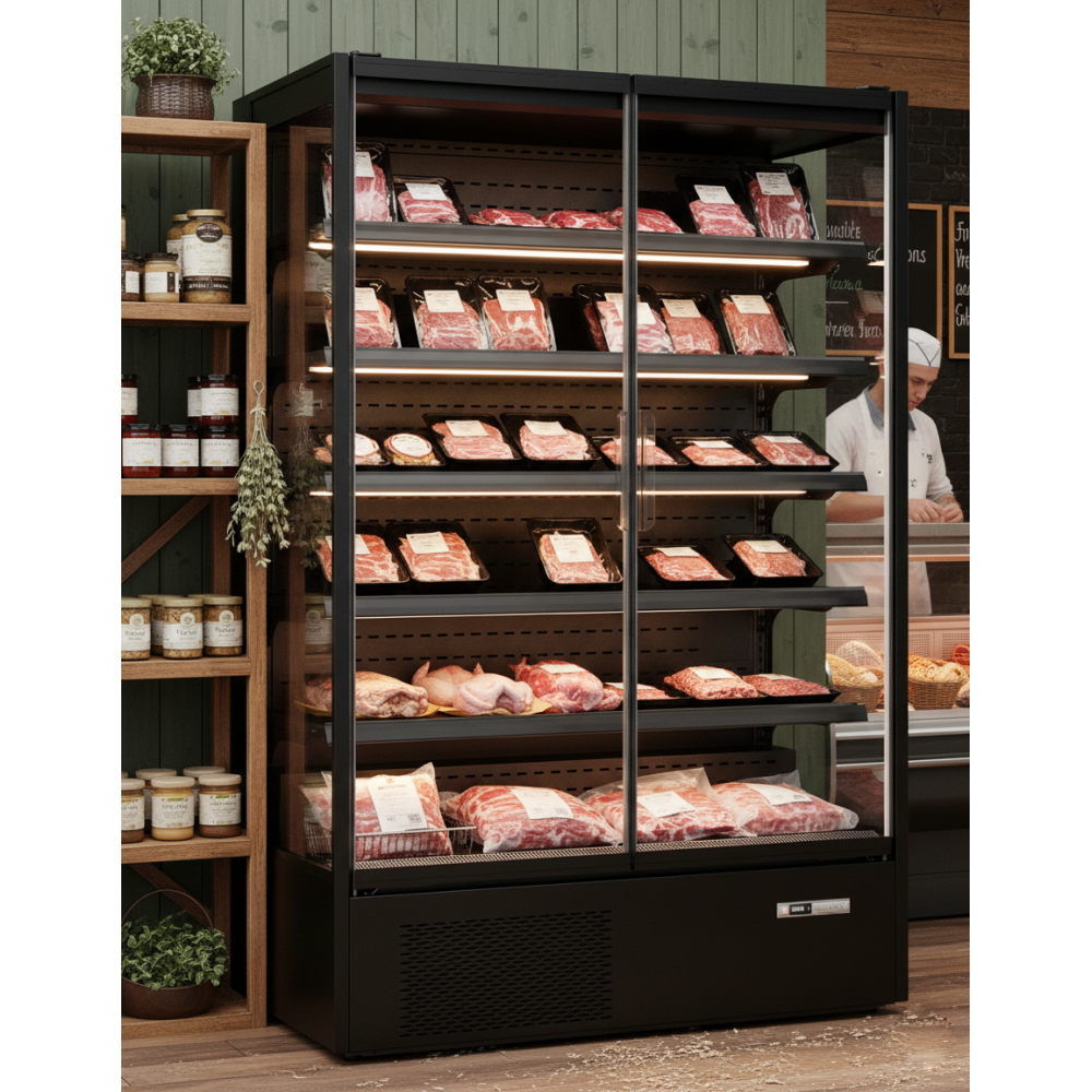 Prodis Panoramic Frameless Glass Door Multideck Black | XMD1250-MK2-K Refrigerated Merchandisers Prodis