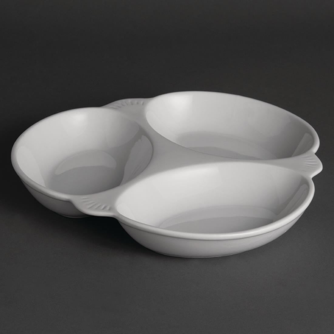 Olympia Whiteware Vegetable Dishes 3 Section 250mm (Pack of 6) - Y099 Olympia Crockery Olympia