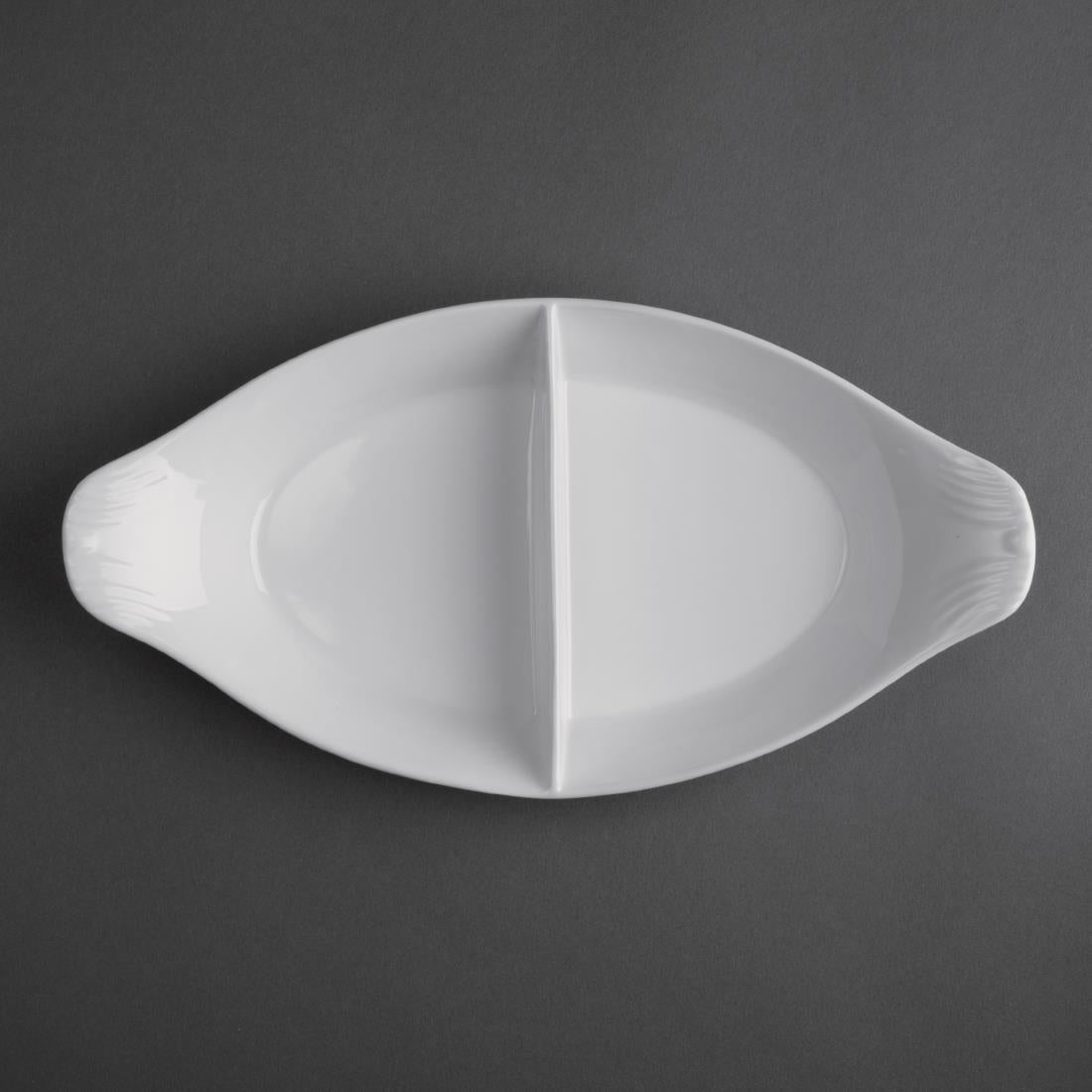 Olympia Whiteware Divided Oval Eared Dishes 295x155mm (Pack of 6) - Y100 Olympia Crockery Olympia