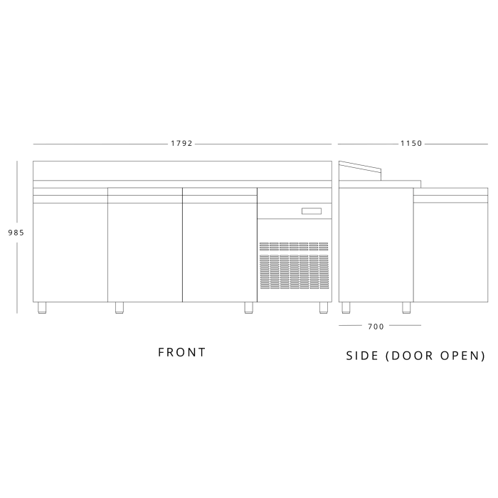 Inomak Stainless Steel 3 Door Pizza Prep Table Refrigerator - ZPZ999 Pizza Prep Counters - 3 Door Inomak