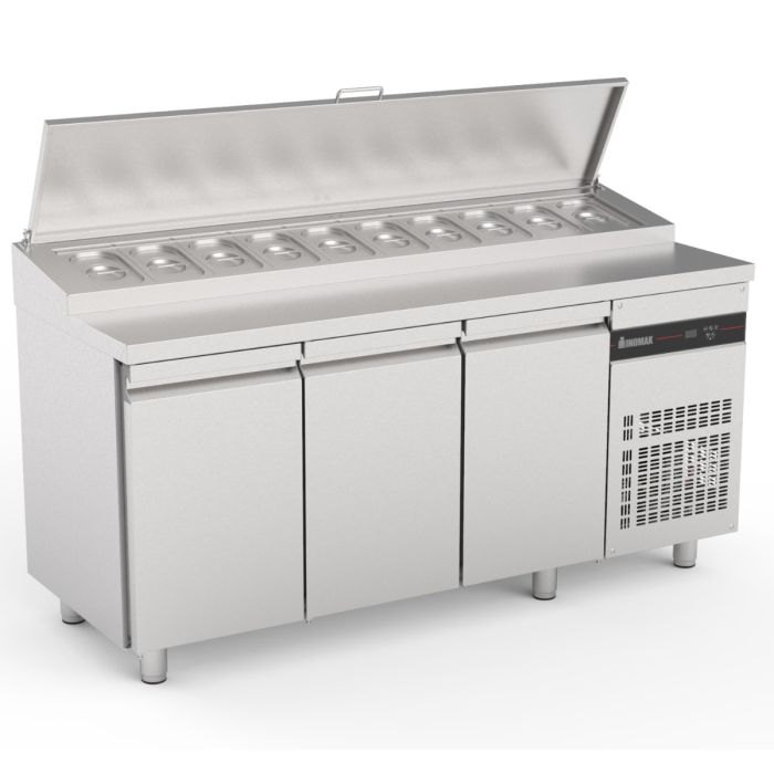 Inomak Stainless Steel 3 Door Pizza Prep Table Refrigerator - ZPZ999 Pizza Prep Counters - 3 Door Inomak