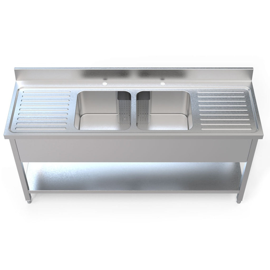 Empire Commercial Stainless Steel Double Bowl Sink – Double Drainer 1800mm Wide | 1800-600 Double Bowl Sinks Empire