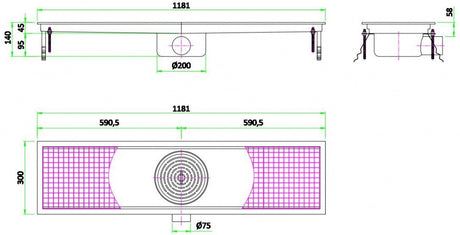 Combisteel Kitchen Drainage Floor Gully 1181 x 300mm Fixed Horizontal - 7075.0110 Kitchen Floor Gullies & Grids Combisteel   