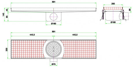 Combisteel Kitchen Drainage Floor Gully 891 x 200mm Fixed Horizontal - 7075.0125 Kitchen Floor Gullies & Grids Combisteel   