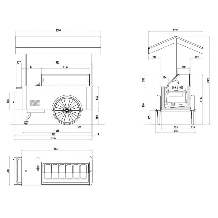 Combisteel Mobile Ice Cream Gelato Display Cart Carrettino 6 - 7295.0065 Ice Cream Display Freezers Combisteel
