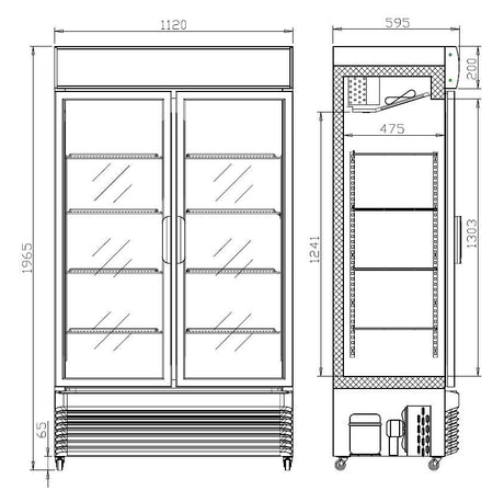 Combisteel Double Hinged Glass Door Fridge Merchandiser BEZ-750 GD 750Ltr - 7455.1390 Upright Double Glass Door Chillers Combisteel   