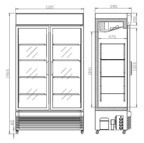 Combisteel Double Hinged Glass Door Fridge Merchandiser BEZ-750 GD 750Ltr - 7455.1390 Upright Double Glass Door Chillers Combisteel