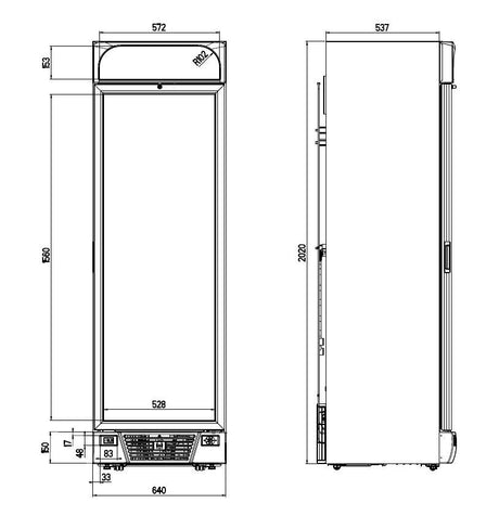 Combisteel Single Glass Door Display Freezer 382 Litre with Canopy Black - 7464.0060 Upright Glass Door Freezers Combisteel   