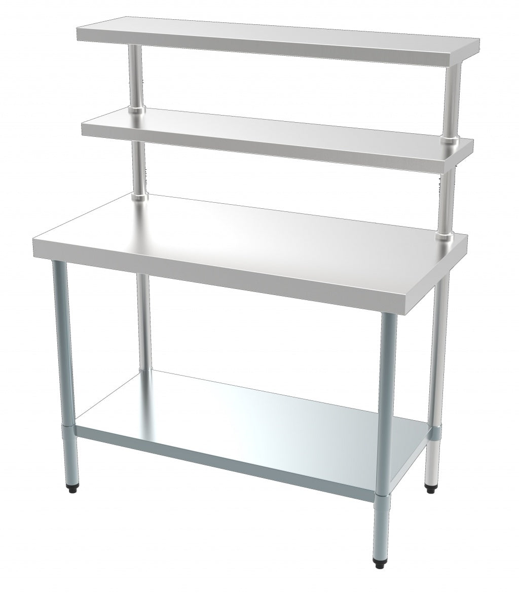 Combisteel Stainless Steel Worktable with Double Overshelf 1200mm Wide - 7490.0100 Stainless Steel Tables with Overshelf Combisteel