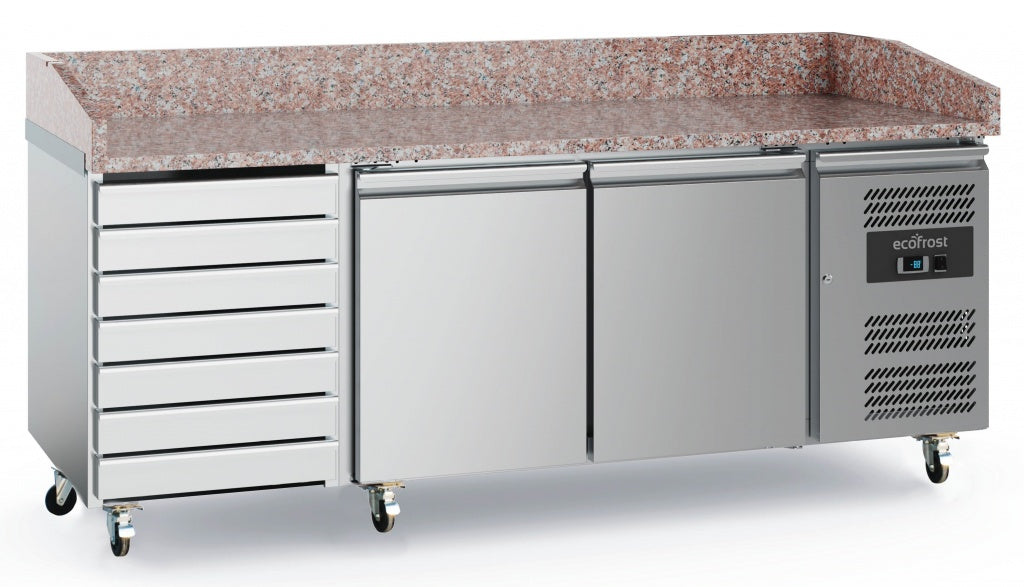 Combisteel Ecofrost 2 Door Pizza Prep Counter With Granite Top & 7 Dough Drawers - 7950.5150 Pizza Prep Counters - 2 Door Combisteel