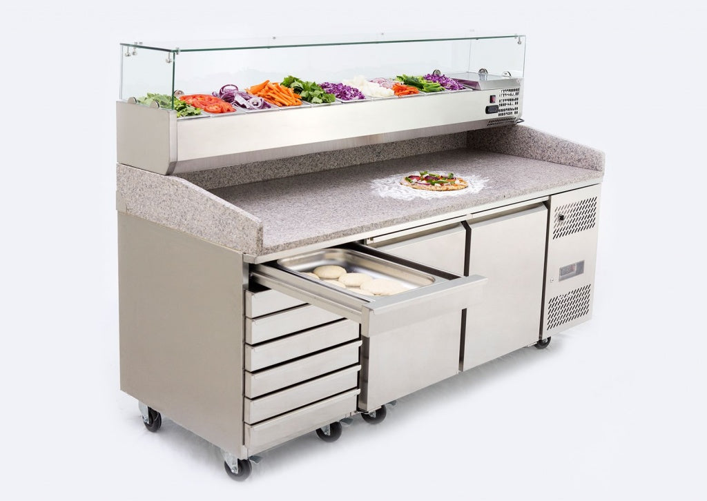 Combisteel Ecofrost 2 Door Pizza Prep Counter With Granite Top & 7 Dough Drawers - 7950.5150 Pizza Prep Counters - 2 Door Combisteel