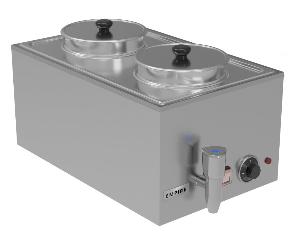 Empire Electric 2 Round Pot Wet Well Bain Marie with Drain Tap - Commercial Food Warmer | EMP-BM2P Bain Maries Empire