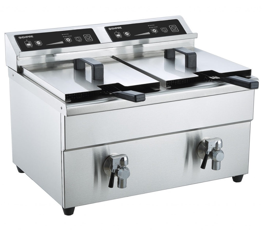 Empire 2 x 8 Litre Induction Fryer Twin Tank Twin Basket with Drain Taps 2 x 3kW - EMP-IND-DF10 Induction Fryers Empire