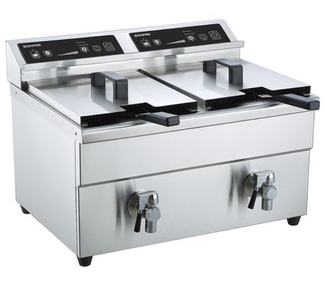 Empire 2 x 8 Litre Induction Fryer Twin Tank Twin Basket with Drain Taps 2 x 3kW - EMP-IND-DF10 Induction Fryers Empire   