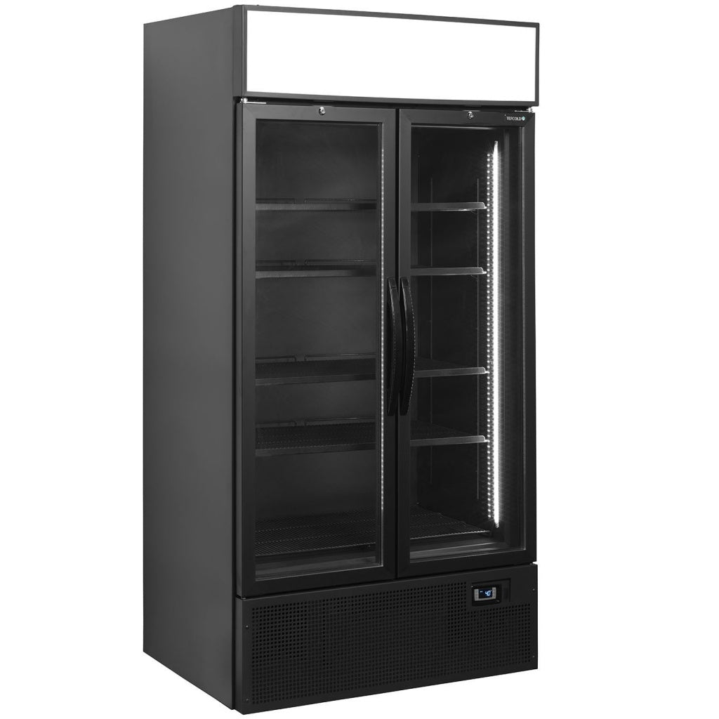 Tefcold Double Glass Door Bottle Cooler Merchandiser Fridge - FSC1000H-BLACK Upright Double Door Bottle Coolers Tefcold