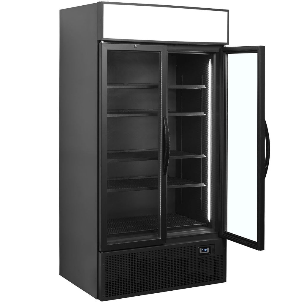 Tefcold Double Glass Door Bottle Cooler Merchandiser Fridge - FSC1000H-BLACK Upright Double Door Bottle Coolers Tefcold