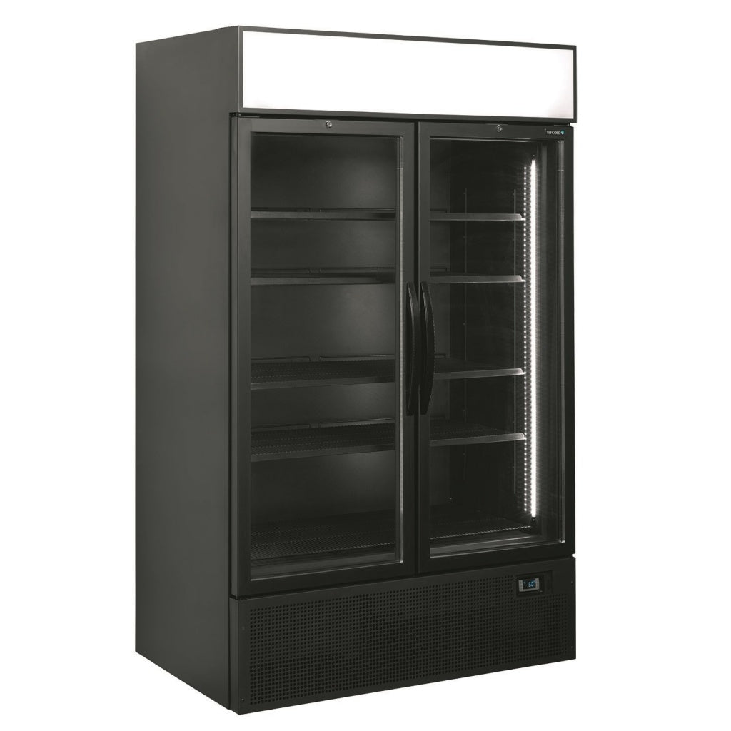 Tefcold Double Glass Door Bottle Cooler Merchandiser Fridge - FSC1200H-BLACK Upright Double Door Bottle Coolers Tefcold