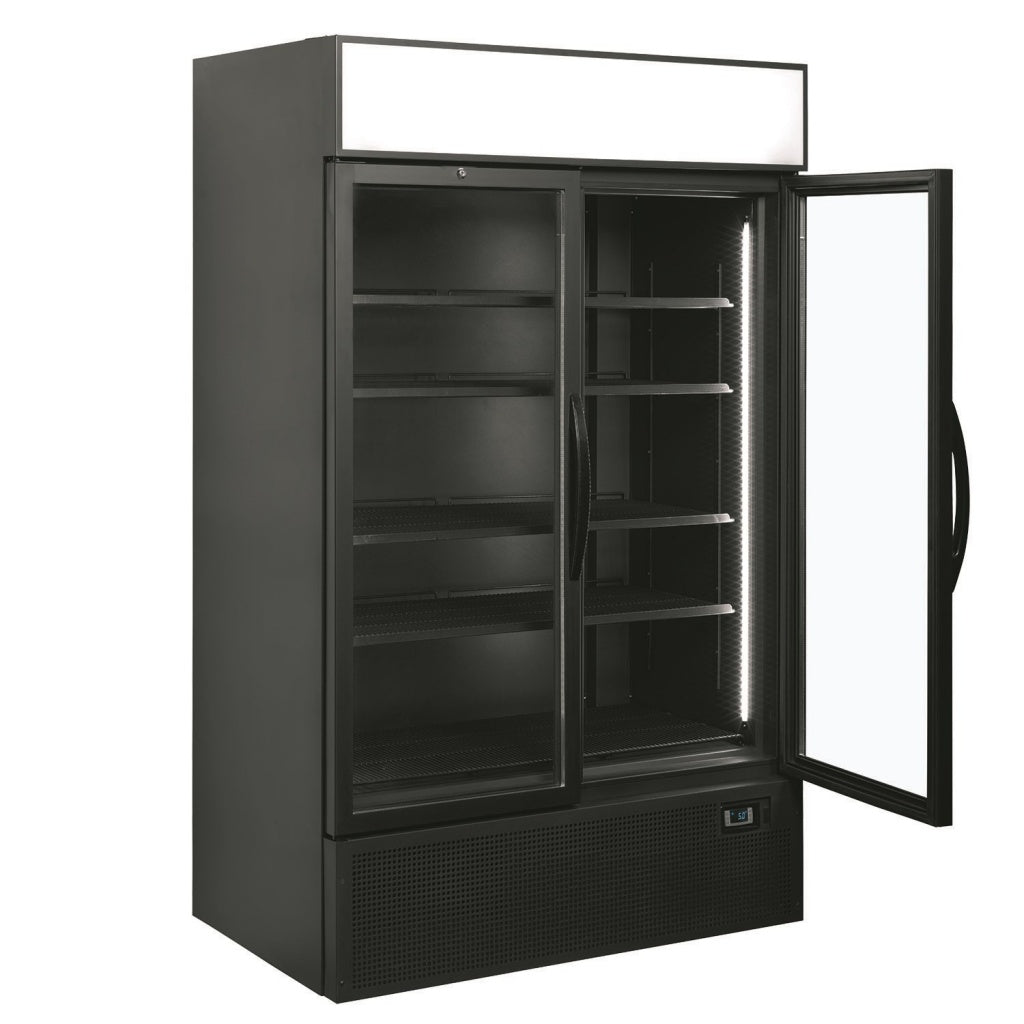 Tefcold Double Glass Door Bottle Cooler Merchandiser Fridge - FSC1200H-BLACK Upright Double Door Bottle Coolers Tefcold