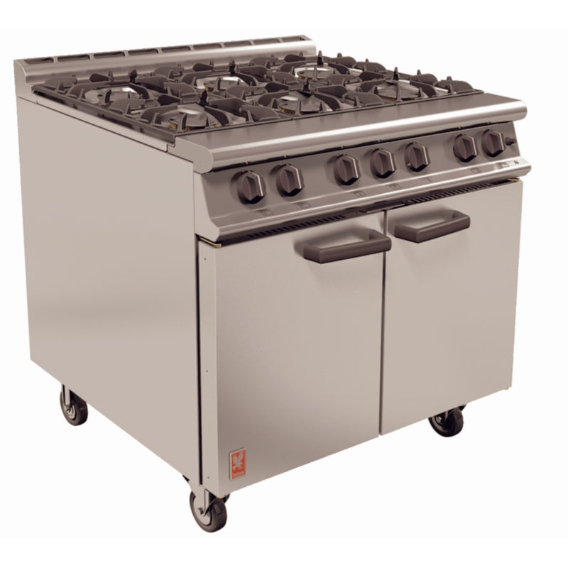 Falcon 6 Burner Dominator Plus Range G3101 Natural Gas with Castors 4 & 6 Burner Ovens Falcon