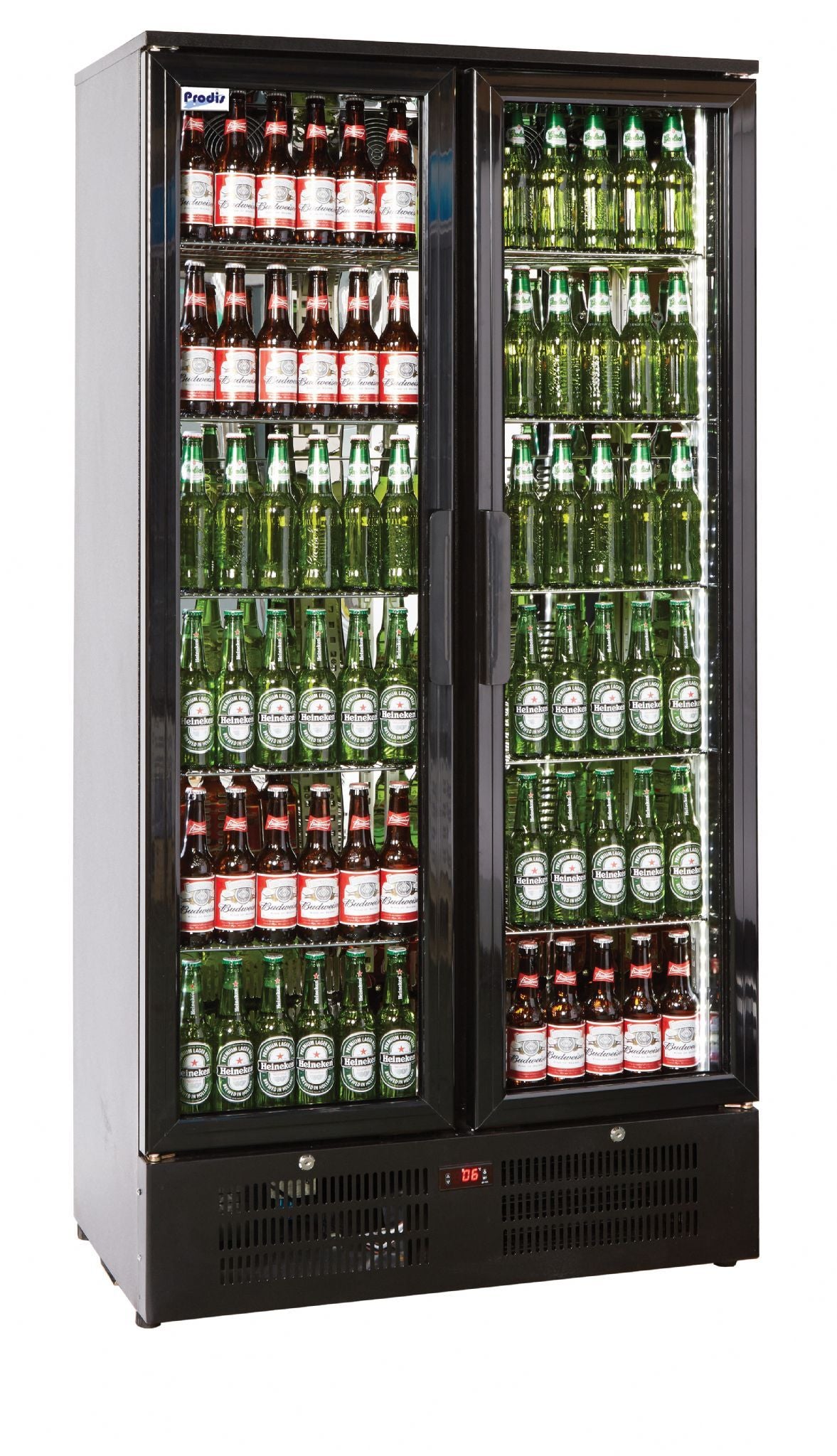 Prodis NT20-HC double door upright bottle cooler black finish Upright Double Door Bottle Coolers Prodis