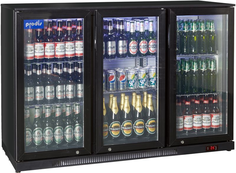 Prodis NT3BH-HC triple hinged door bottle cooler black finish Triple Door Bottle Coolers Prodis