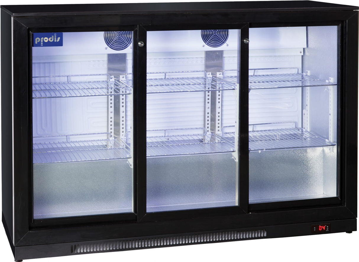 Prodis NT3BS-HC triple sliding door bottle cooler black finish Triple Door Bottle Coolers Prodis