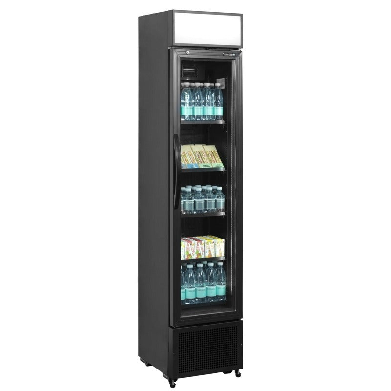 Tefcold Slimline Black Glass Door Merchandiser - FSC175H Upright Single Door Bottle Coolers Tefcold