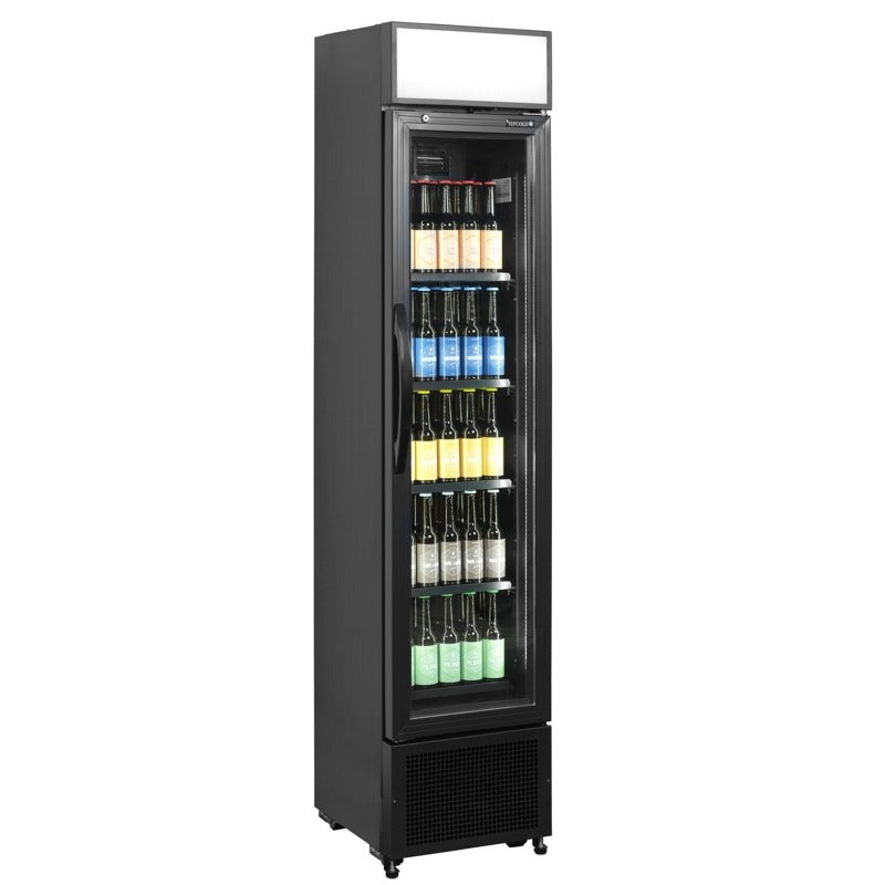 Tefcold Slimline Black Glass Door Merchandiser - FSC175H Upright Single Door Bottle Coolers Tefcold