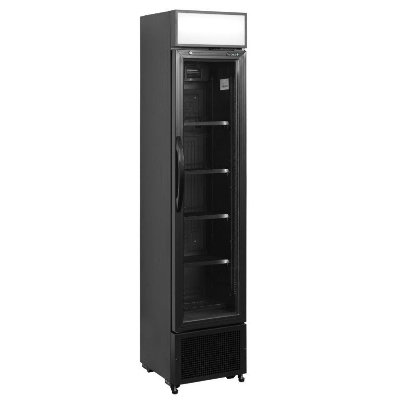 Tefcold Slimline Black Glass Door Merchandiser - FSC175H Upright Single Door Bottle Coolers Tefcold