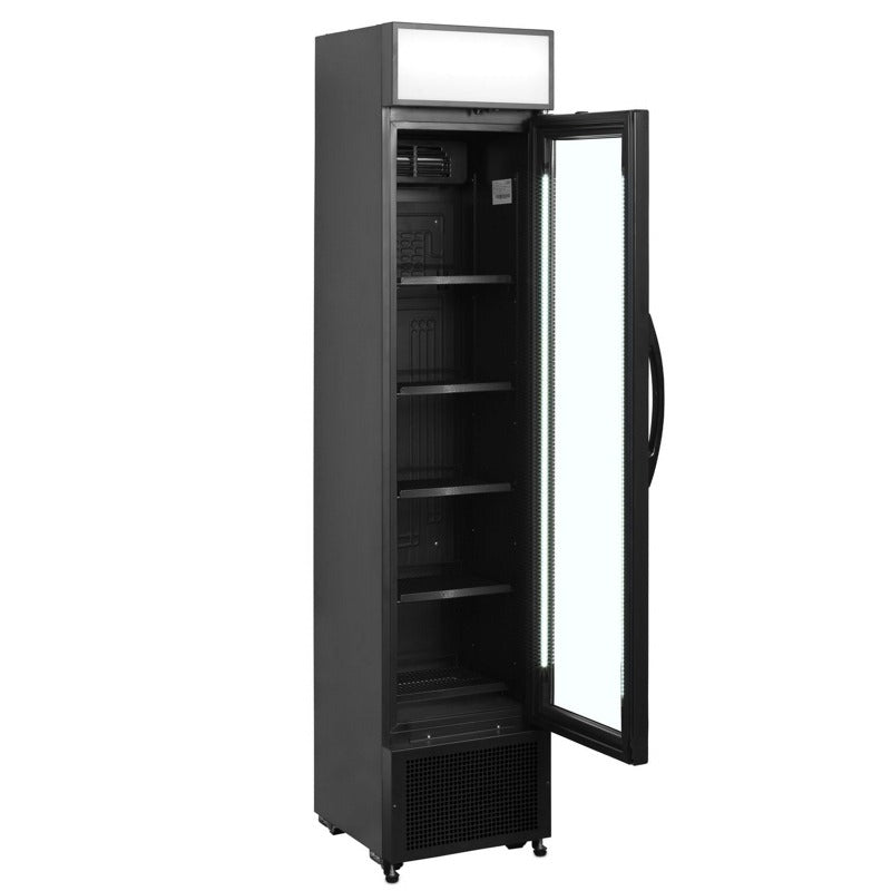 Tefcold Slimline Black Glass Door Merchandiser - FSC175H Upright Single Door Bottle Coolers Tefcold