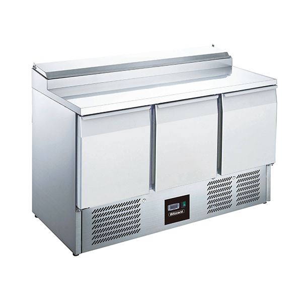 Blizzard 3 Dr Compact Gn Prep Counter W/ Raised Collar 392L - BCC3EN Saladette Counters Blizzard