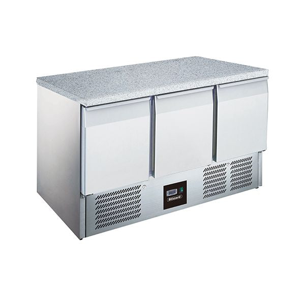 Blizzard 3Dr Compact Gn Counter With Granite Worktop 368L - BCC3-GR-TOP Refrigerated Counters - Triple Door Blizzard