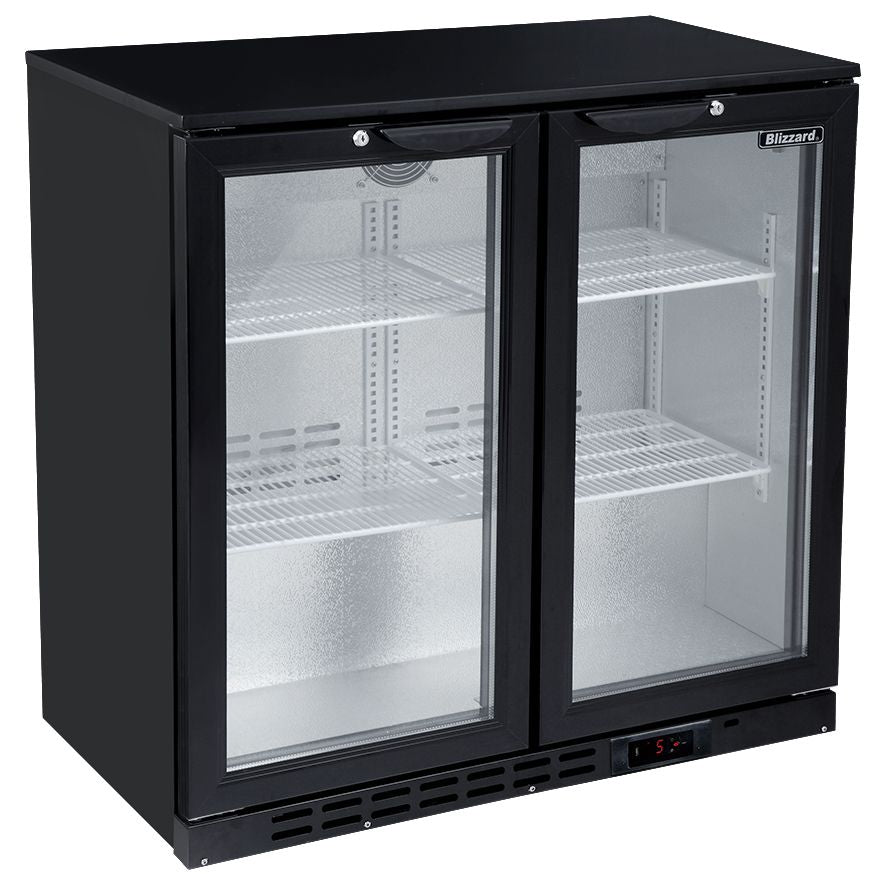 Blizzard Standard Black Bar Bottle Coolers - BAR2 Double Door Bottle Coolers Blizzard