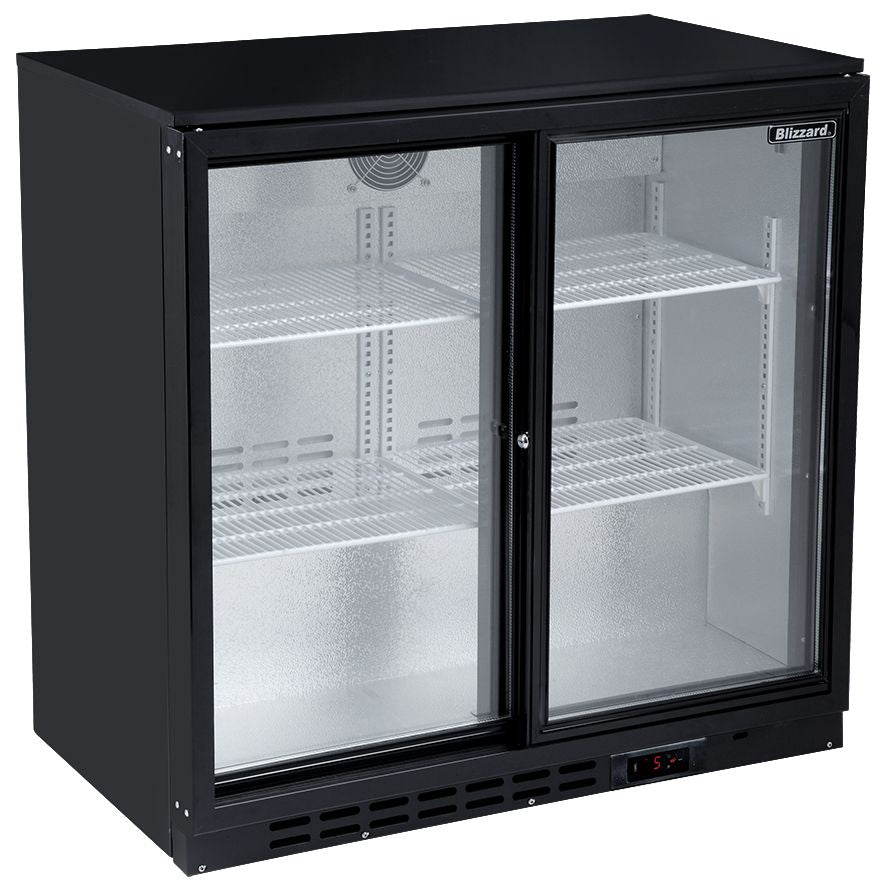 Blizzard Standard Black Bar Bottle Coolers (Sliding Doors) - BAR2SL Double Door Bottle Coolers Blizzard