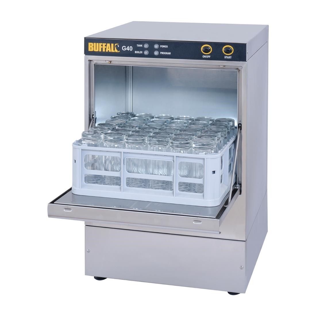 Buffalo G40 Undercounter Glasswasher with Drain Pump 400x400mm Baskets - DW467 Glasswashers Buffalo