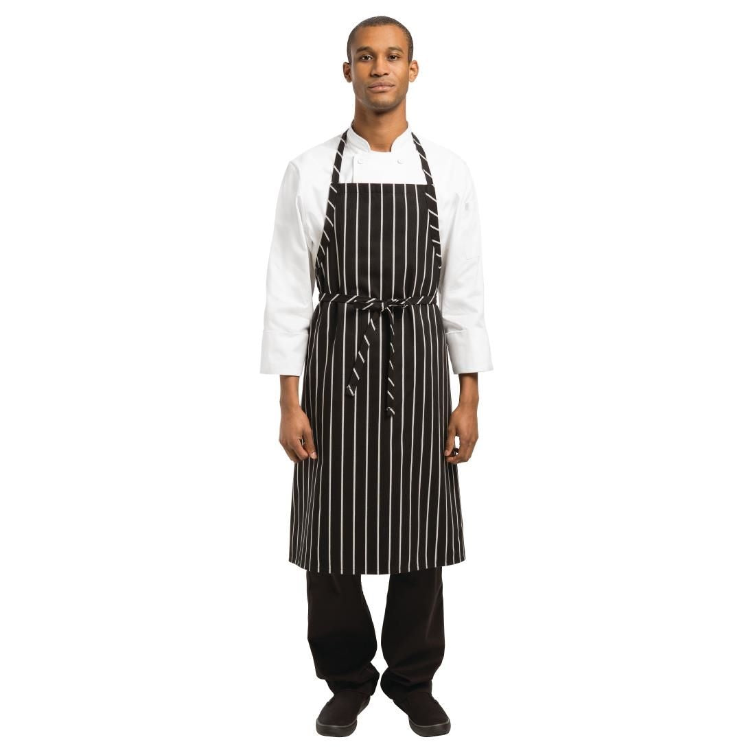 Chef Works Premium Woven Bib Apron Black and White Stripe - B248 Aprons Chef Works