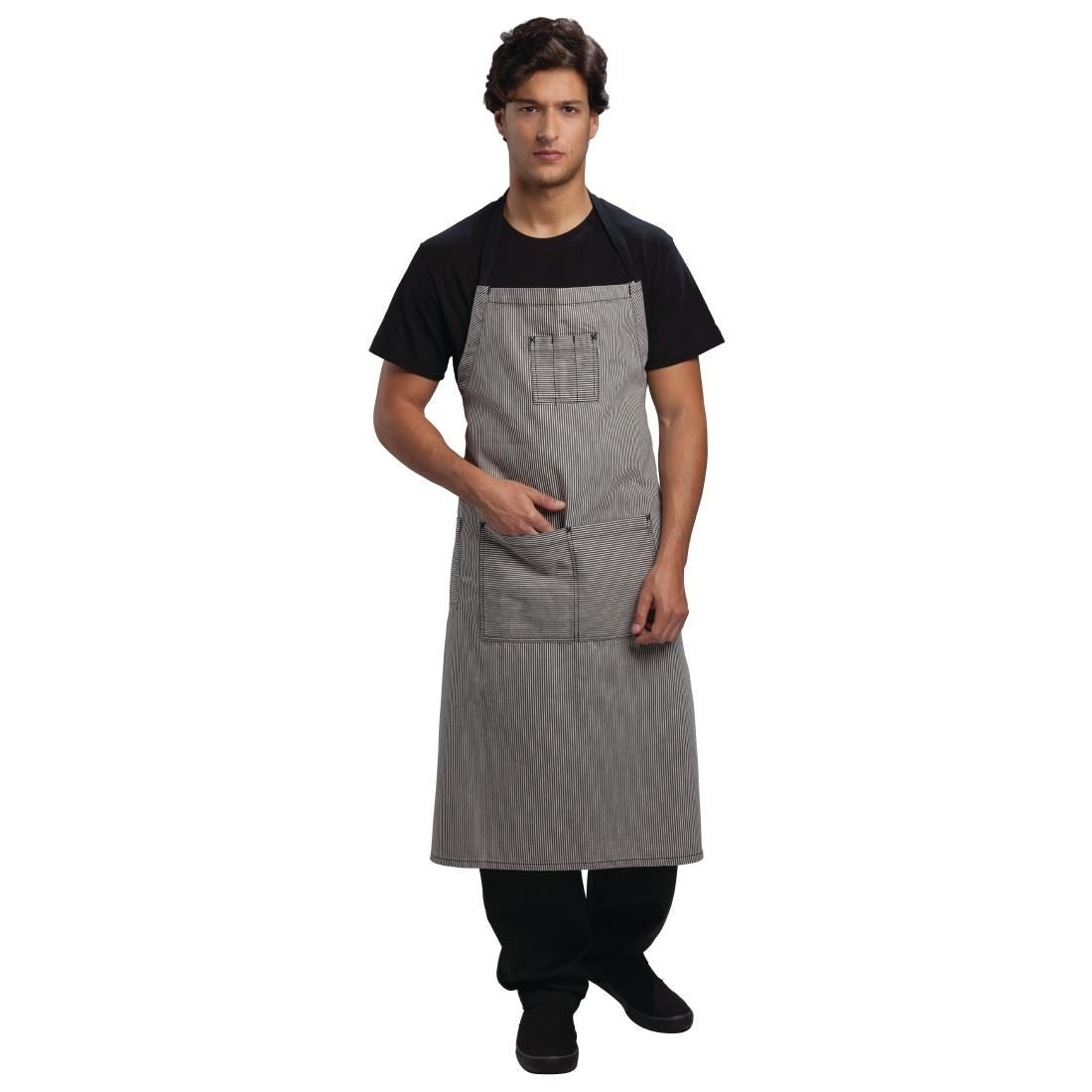 Chef Works Urban Portland Fine Stripe Bib Apron Grey - B351 Aprons Chef Works Urban